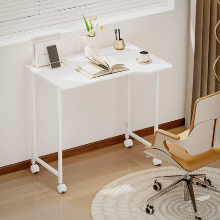 Folding Computer Desk with Wheels, White, 80 x 52 cm
