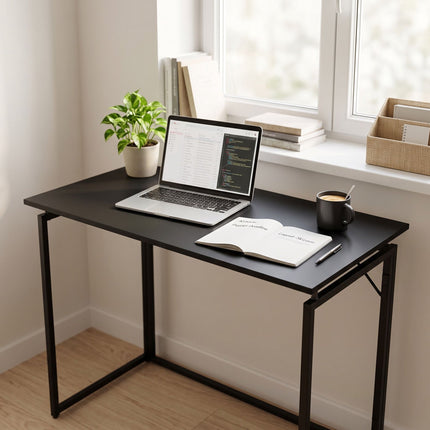 Folding Desk, Black – 80 x 40 cm, Wood & Steel