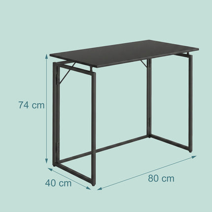 Folding Desk, Black – 80 x 40 cm, Wood & Steel
