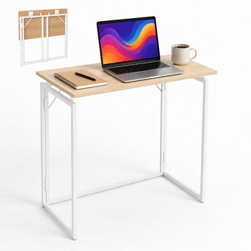 Folding Desk, Natural White, 80x40 cm, Wood & Steel