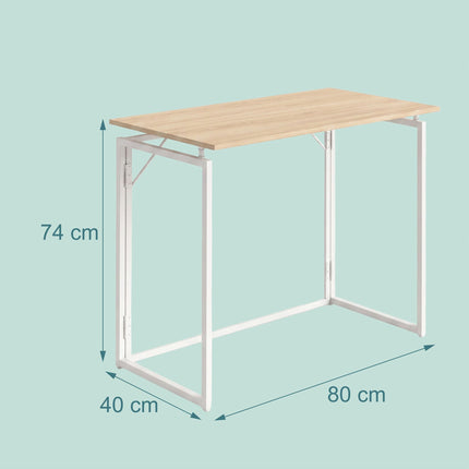 Folding Desk, Natural White, 80x40 cm, Wood & Steel