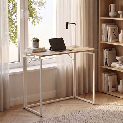 Folding Desk, Natural White, 80x40 cm, Wood & Steel