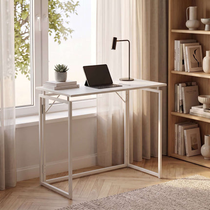Folding Desk, White, 100x50 cm, Wood & Steel Frame