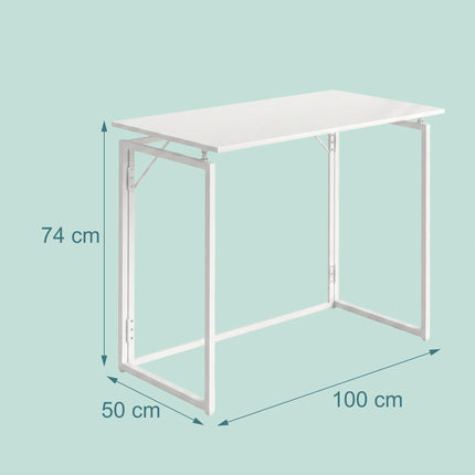 Folding Desk, White, 100x50 cm, Wood & Steel Frame