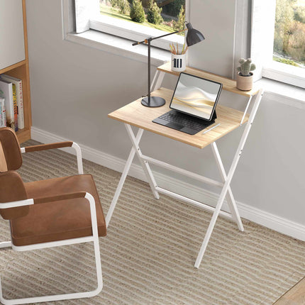 Folding Desk with Monitor Stand, 70 cm, Natural Wood