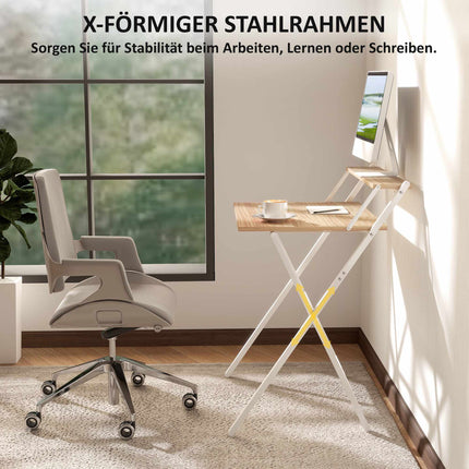 Folding Desk with Monitor Stand, 70 cm, Natural Wood