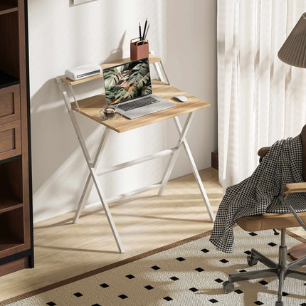 Folding Desk with Monitor Stand, 70 cm, Natural Wood