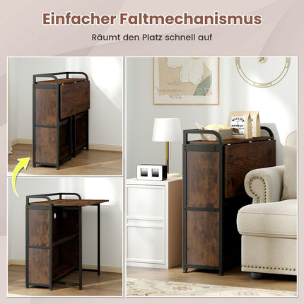 Folding Desk with Power Outlet, Stool & Shelves, 90x55x83 cm