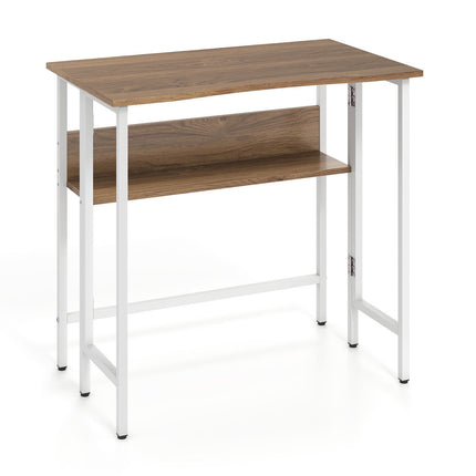 Folding Desk with Storage Shelf and Drop Leaf, Natural