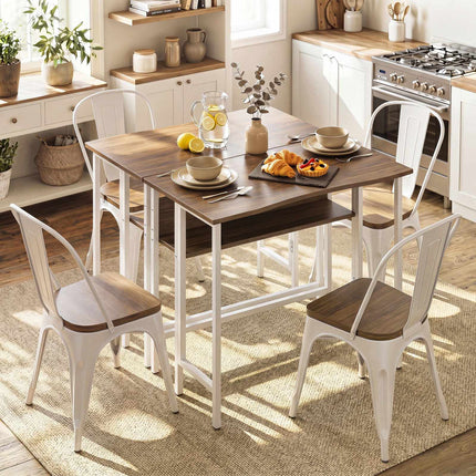 Folding Desk with Storage Shelf and Drop Leaf, Natural
