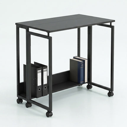 Folding Desk with Wheels, Black, 60 x 50 cm