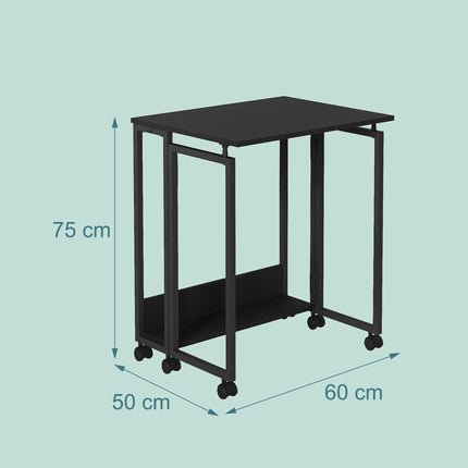 Folding Desk with Wheels, Black, 60 x 50 cm