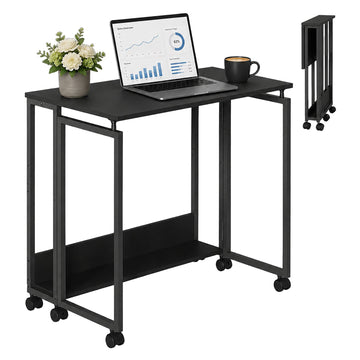 Folding Desk with Wheels, Black, 80x50 cm
