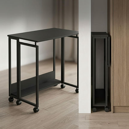 Folding Desk with Wheels, Black, 80x50 cm