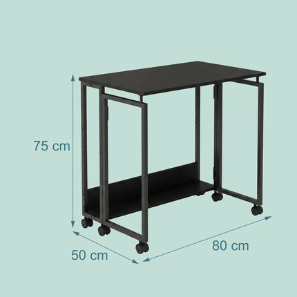 Folding Desk with Wheels, Black, 80x50 cm
