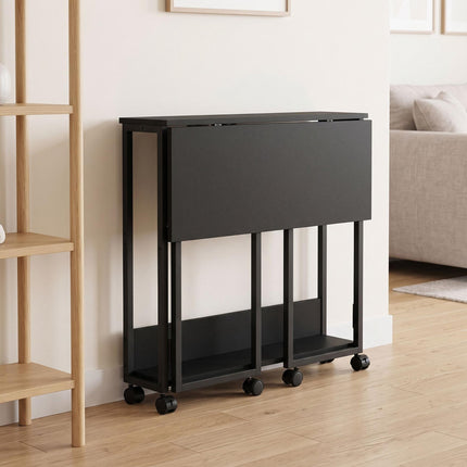 Folding Desk with Wheels, Black, 80x50 cm