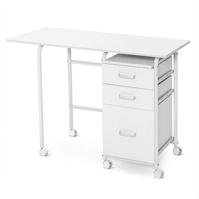 Folding Desk with Wheels Computer Desk 105 x 50 x 75 cm White