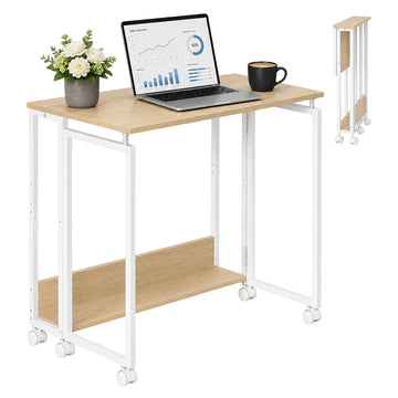 Folding Desk with Wheels, Natural White, 80x50 cm