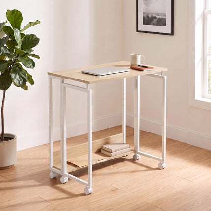 Folding Desk with Wheels, Natural White, 80x50 cm