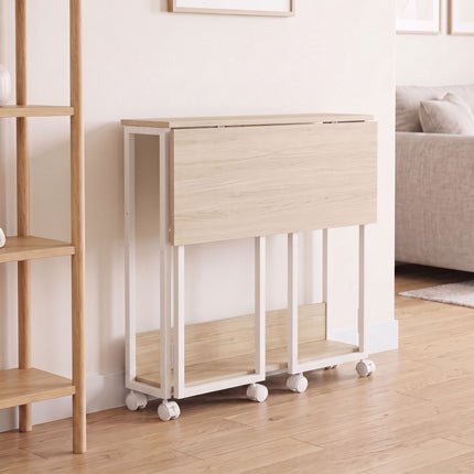 Folding Desk with Wheels, Natural White, 80x50 cm