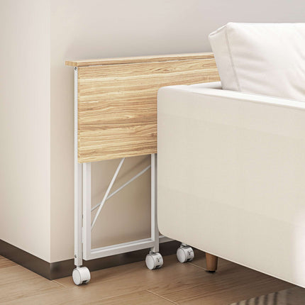 Folding Desk with Wheels, Space-Saving, Steel MDF, Natural