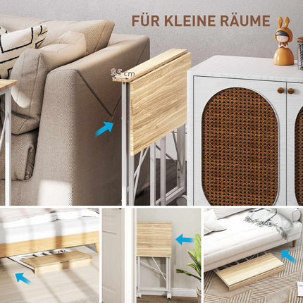 Folding Desk with Wheels, Space-Saving, Steel MDF, Natural