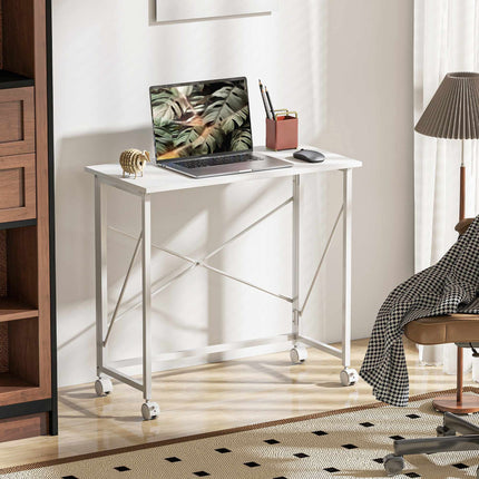 Folding Desk with Wheels, Steel Frame, 80x40x75 cm, White