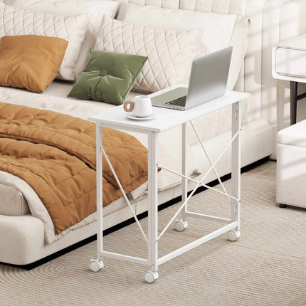 Folding Desk with Wheels, Steel Frame, 80x40x75 cm, White