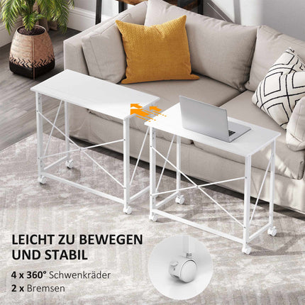 Folding Desk with Wheels, Steel Frame, 80x40x75 cm, White
