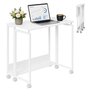 Folding Desk with Wheels, White, 60 x 50 cm