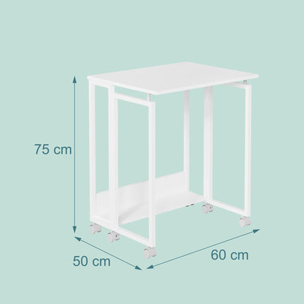 Folding Desk with Wheels, White, 60 x 50 cm