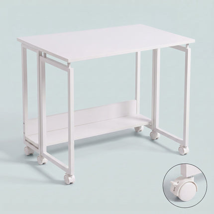 Folding Desk with Wheels, White, 80 x 50 cm