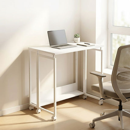 Folding Desk with Wheels, White, 80 x 50 cm