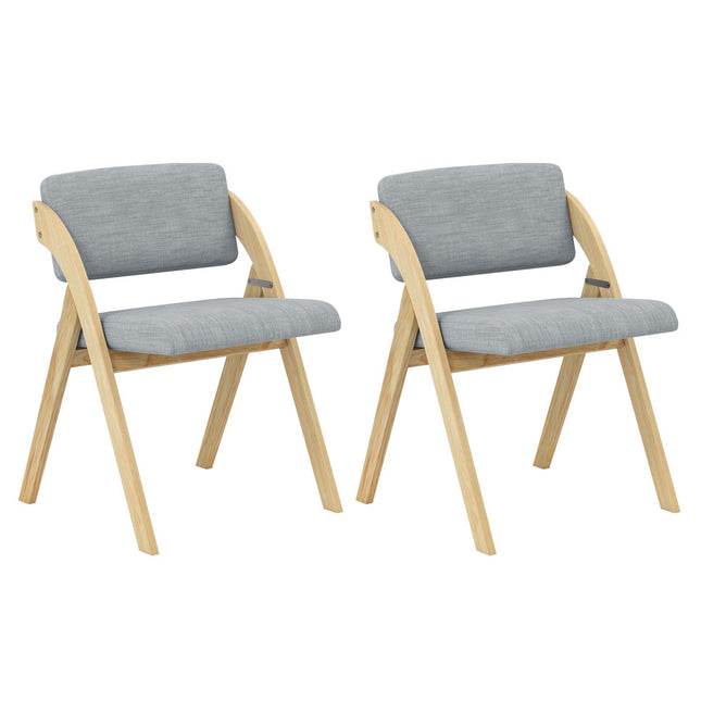 Set opvouwbare eetkamerstoelen, gewatteerde zitting, poten van rubberhout, grijs