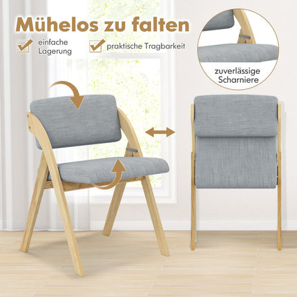 Folding Dining Chairs Set, Padded Seat, Rubberwood Legs, Gray