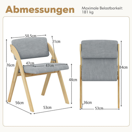 Folding Dining Chairs Set, Padded Seat, Rubberwood Legs, Gray