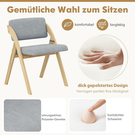 Folding Dining Chairs Set, Padded Seat, Rubberwood Legs, Gray