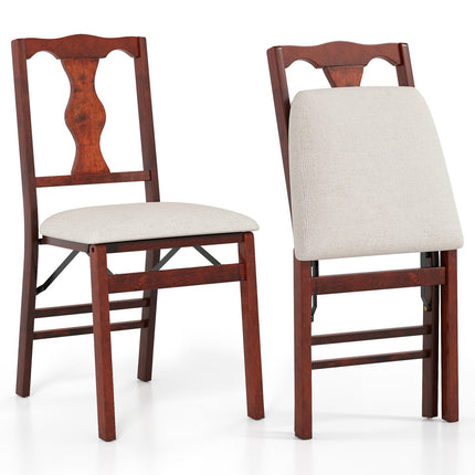 Folding Dining Chairs Set, Padded Seats, Wood Frame, Beige/Brown
