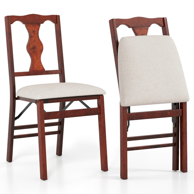 Set opklapbare eetkamerstoelen, gewatteerde zittingen, houten frame, beige/bruin