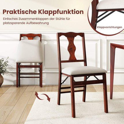 Folding Dining Chairs Set, Padded Seats, Wood Frame, Beige/Brown