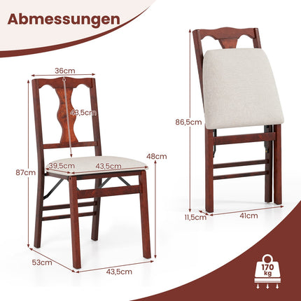 Folding Dining Chairs Set, Padded Seats, Wood Frame, Beige/Brown