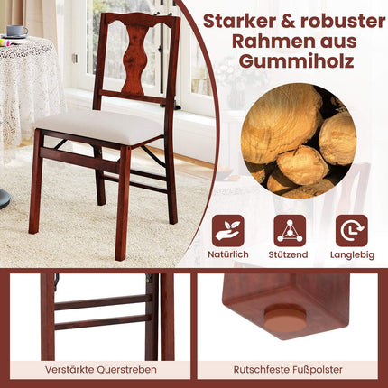 Folding Dining Chairs Set, Padded Seats, Wood Frame, Beige/Brown