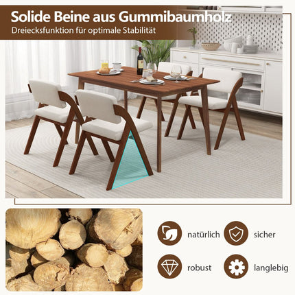 Set of 2 Folding Dining Chairs, Rubberwood Legs, Padded Seats, Brown