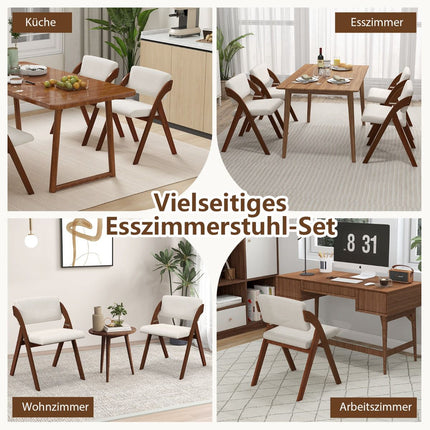 Set of 2 Folding Dining Chairs, Rubberwood Legs, Padded Seats, Brown