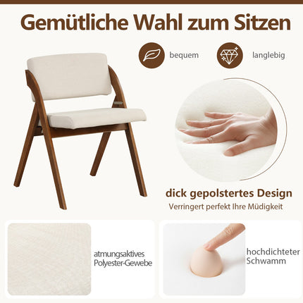 Set of 2 Folding Dining Chairs, Rubberwood Legs, Padded Seats, Brown