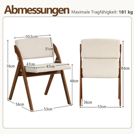 Set of 2 Folding Dining Chairs, Rubberwood Legs, Padded Seats, Brown