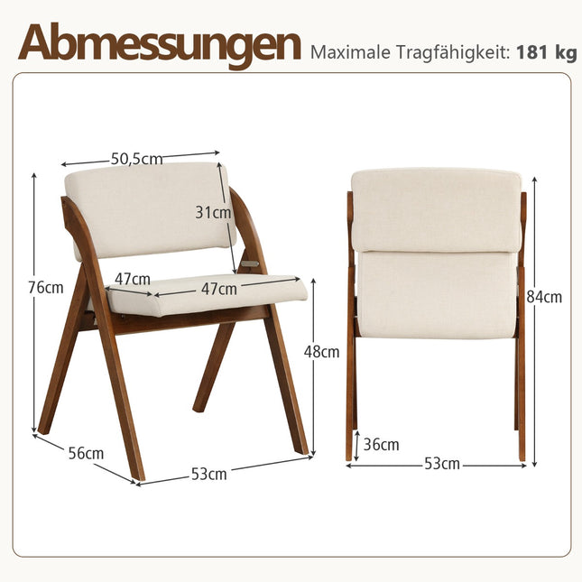 Set van 2 opvouwbare eetkamerstoelen, rubberhouten poten, bruin