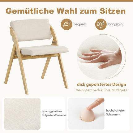 Folding Dining Chairs Set, Rubberwood Legs, Padded Seats
