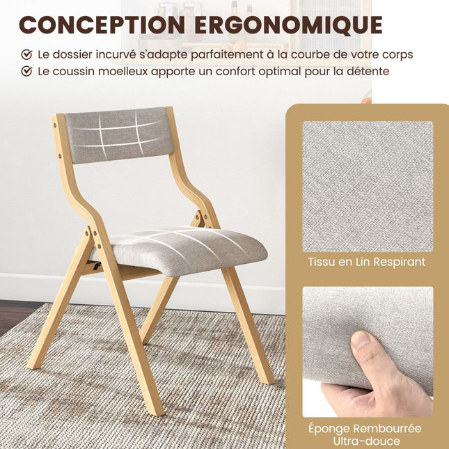 Opklapbare eetkamerstoelen, set van 2, linnen, massief hout