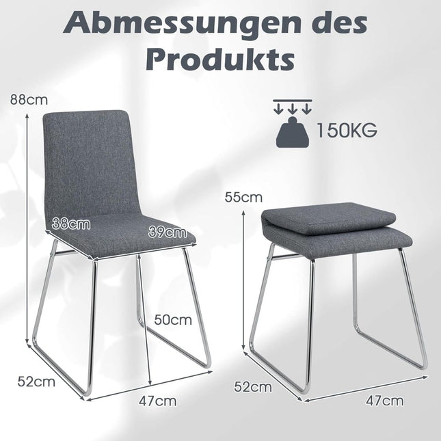 Set van 2 opklapbare eetkamerstoelen, metalen frame, gewatteerde zitting